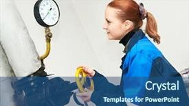  Presentation with boiler - Colorful slide deck enhanced with woman engineer using valve backdrop and a ocean colored foreground