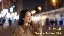  Presentation with bubble tea - Presentation theme featuring woman-enjoy-bubble-milk-tea background and a tawny brown colored foreground