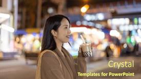  Presentation with bubble tea - Presentation theme enhanced with woman-enjoy-bubble-milk-tea background and a violet colored foreground