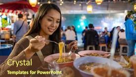  Presentation with thai - PPT layouts enhanced with woman-enjoy-her-thai-noodle background and a tawny brown colored foreground