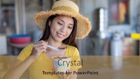  Presentation with pudding - Slide set having woman-enjoy-iced-tofu-pudding background and a yellow colored foreground