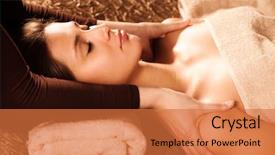 Presentation with spa salon - Slide deck with woman enjoy in shoulder massage background and a  colored foreground
