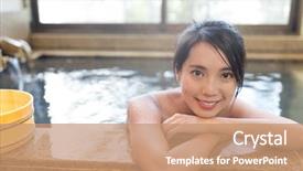  Presentation with hot springs - Beautiful slide deck featuring woman enjoy japanese hot springs backdrop and a  colored foreground