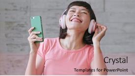  Presentation with dance and music - Beautiful PPT theme featuring woman enjoy music and dancing backdrop and a coral colored foreground