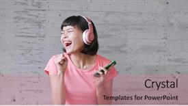  Presentation with mobile use - Amazing slides having woman enjoy music and use backdrop and a coral colored foreground