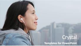  Presentation with hong kong - PPT layouts having japanese mall - woman enjoy music background and a gray colored foreground