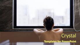  Presentation with onsen - Presentation with woman-enjoy-onsen-in-bathtub background and a tawny brown colored foreground