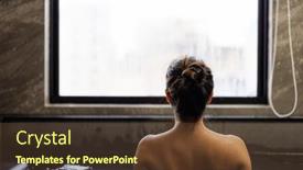  Presentation with onsen - Slide deck having woman-enjoy-onsen-in-indoor background and a tawny brown colored foreground