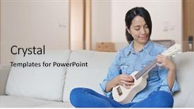  Presentation with ukulele - Presentation consisting of woman enjoy play with ukulele background and a soft green colored foreground