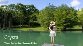  Presentation with scenery - Slide deck having woman-enjoy-the-lake-scenery background and a ocean colored foreground