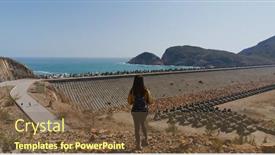  Presentation with mountain view - PPT layouts enhanced with woman-enjoy-the-scenery-view background and a tawny brown colored foreground