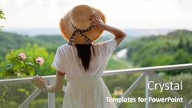  Presentation with scenery - Slide deck consisting of woman-enjoy-the-scenery-view background and a violet colored foreground