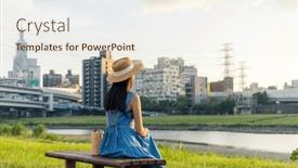  Presentation with sunset - Slide set having woman-enjoy-the-sunset-view and a sky blue colored foreground