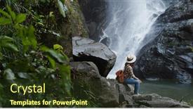  Presentation with waterfall woman - Beautiful presentation design featuring woman-enjoy-the-waterfall backdrop and a tawny brown colored foreground