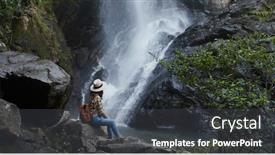  Presentation with waterfall woman - PPT theme having woman-enjoy-the-waterfall background and a dark gray colored foreground