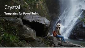  Presentation with waterfall woman - PPT theme with woman-enjoy-the-waterfall background and a dark gray colored foreground