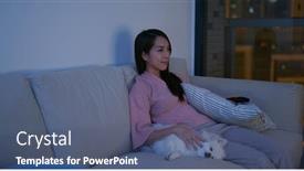  Presentation with show - PPT layouts having woman-enjoy-tv-show background and a ocean colored foreground