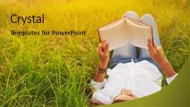  Presentation with child girl reading a book - Slide deck with woman enjoying a book reading background and a gold colored foreground