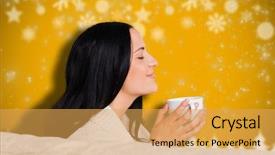  Presentation with fir tree - Amazing slides having woman enjoying a lovely drink against blurred fir tree background backdrop and a yellow colored foreground