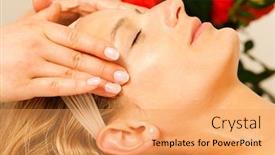  Presentation with wellness - Colorful PPT layouts enhanced with woman enjoying a wellness head massage in a spa setting with roses in the background she is very relaxed backdrop and a yellow colored foreground