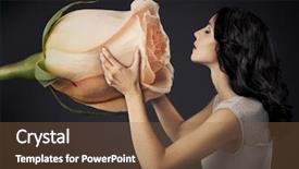  Presentation with elegant - Slide set featuring woman enjoying aroma huge rose background and a  colored foreground