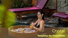  Presentation with bali - Beautiful PPT theme featuring woman-enjoying-floating-breakfast backdrop and a tawny brown colored foreground