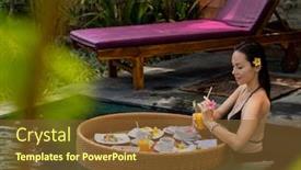 Presentation with bali - Slides with woman-enjoying-floating-breakfast background and a tawny brown colored foreground