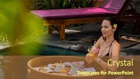  Presentation with bali - Presentation design having woman-enjoying-floating-breakfast background and a tawny brown colored foreground