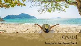  Presentation with holidays - Slide set featuring woman-enjoying-her-holidays background and a gold colored foreground