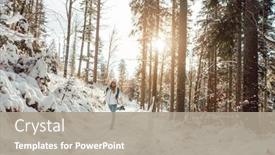  Presentation with hike forest - Audience pleasing slides consisting of woman-enjoying-her-winter-hike backdrop and a coral colored foreground