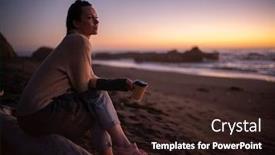  Presentation with sunset - Audience pleasing presentation design consisting of woman-enjoying-hot-drink backdrop and a wine colored foreground