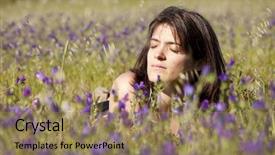  Presentation with green life - Presentation featuring woman enjoying life in a green field background and a coral colored foreground