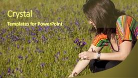  Presentation with green life - Presentation theme enhanced with woman enjoying life in a green field background and a tawny brown colored foreground