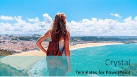  Presentation with panoramic - Slide set featuring woman-enjoying-panoramic-view background and a teal colored foreground