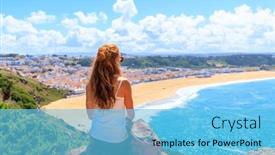  Presentation with algarve - Slides enhanced with woman-enjoying-panoramic-view background and a light blue colored foreground