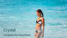  Presentation with shells beach summer holiday - Slides having woman enjoying sun holidays lifestyle background and a light blue colored foreground