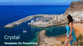  Presentation with holidays - Presentation with woman-enjoying-sun-holidays background and a ocean colored foreground