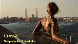  Presentation with masjid - PPT layouts having woman-enjoying-the-view background and a wine colored foreground