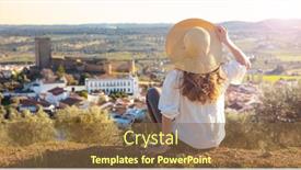  Presentation with region - Colorful slide set enhanced with woman-enjoying-view-of-alentejo backdrop and a tawny brown colored foreground