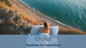  Presentation with mountain view - Audience pleasing slides consisting of woman-enjoying-view-on-beach backdrop and a teal colored foreground