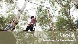  Presentation with adventure - Slide deck featuring woman enjoying zip line adventure background and a  colored foreground