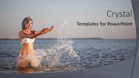  Presentation with ocean waves - Colorful slide set enhanced with woman-enjoys-on-beach-girl backdrop and a light gray colored foreground