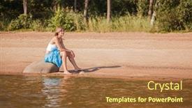  Presentation with ocean waves - Cool new slide deck with woman-enjoys-on-beach-girl backdrop and a red colored foreground