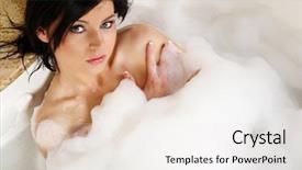  Presentation with lactation young woman breastfeeding - Slides consisting of woman enjoys the bubble-bath background and a white colored foreground