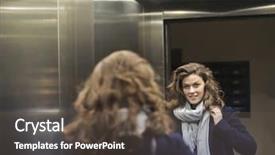  Presentation with elevator - PPT theme enhanced with woman entering the elevator background and a tawny brown colored foreground