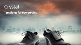  Presentation with shoes - Amazing PPT theme having woman equality - male and female shoes backdrop and a violet colored foreground