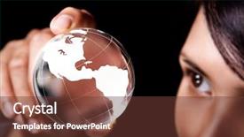  Presentation with america - Slides with woman examining a glass globe background and a tawny brown colored foreground