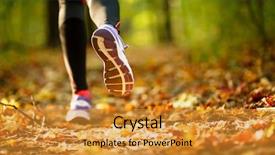  Presentation with walking exercise - Theme with woman exercise walking outdoors shoes background and a gold colored foreground