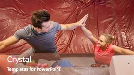  Presentation with indoor rock climbing - Beautiful slide deck featuring woman exercising at indoor climbing backdrop and a coral colored foreground