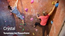  Presentation with elderly people and exercise - Slide set having woman exercising at indoor climbing background and a tawny brown colored foreground